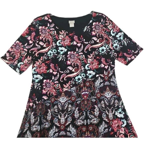 Chico’s ~Woman Size 2 (US 12)~ Black/Red Floral Print Short Sleeve Midi Dress. - Picture 13 of 13